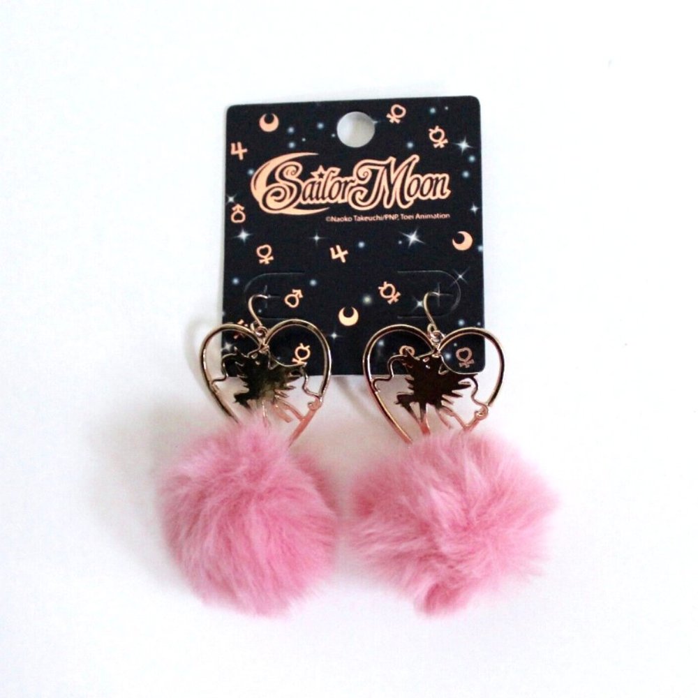 Sailor Moon Pink Fuzzy Pompom Earrings